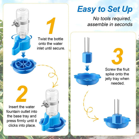 Assembly instructions for Three In One Bird Nutrition Set With Water Fountain, Fruit Spike And Jelly Tray Feeder For Outdoor Backyards