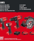 Pro Grade Garage Ready 20v Max Cordless Power Tool Combo featuring circular saw, impact driver, drill, light, and charger.