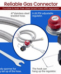 Heavy Duty 200000 BTU Propane Burner Stainless Steel Outdoor Stove gas connector with braided hose and regulator