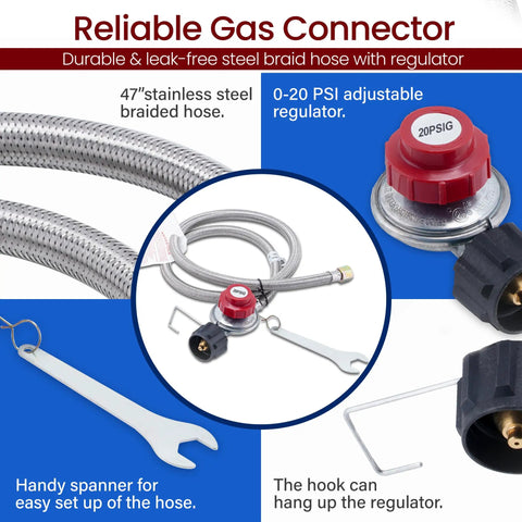 Heavy Duty 200000 BTU Propane Burner Stainless Steel Outdoor Stove gas connector with braided hose and regulator