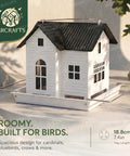 Solar Powered Hanging Metal Bird Feeder With Solar Lights Weatherproof Outdoor Lantern Dual Compartment Bird House Garden Decor For Yard Or Patio A Thoughtful Gift For Mom And Grandma, featuring a white house-shaped feeder for birds.