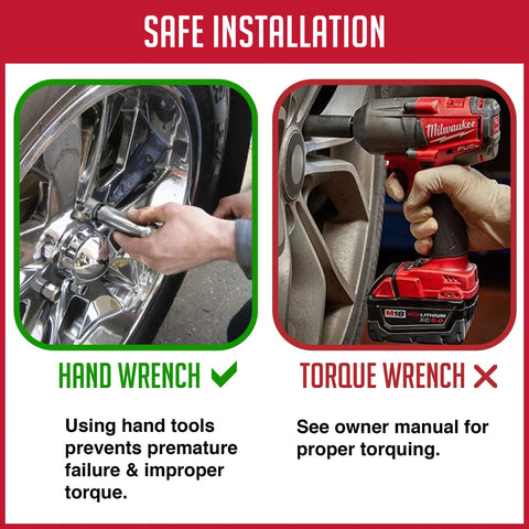 Hand wrench and torque wrench demonstration for safe installation of Beefy Locking Lug Nut Set With Key For M14 Threads.