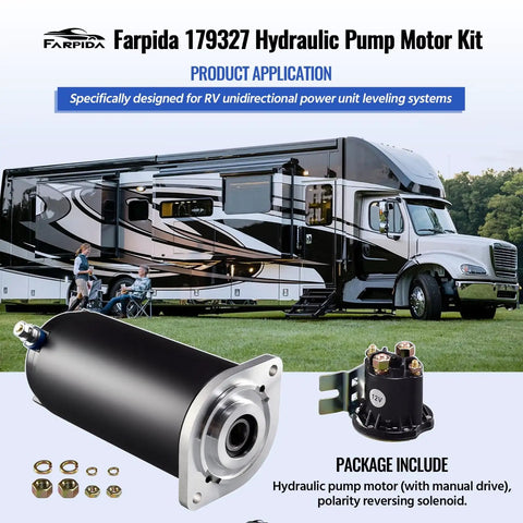 Heavy Duty Tough As Nails Hydraulic Pump Motor For Unidirectional RV Leveling Power Units With 12V DC Operation Includes 150A Solenoid Relay Four Terminal Switch Compatible With 179327 045179327 414850