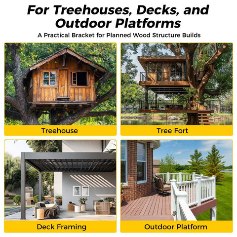 Beefy Heavy Duty Treehouse Bracket for 1.25 Inch Lag Bolts and TABs, Solid Steel Static Support Plate, Black Powder Coated Outdoor Hardware for Treehouse, Deck, and Platform Construction, 1 Pack for treehouse, deck, and platform framing