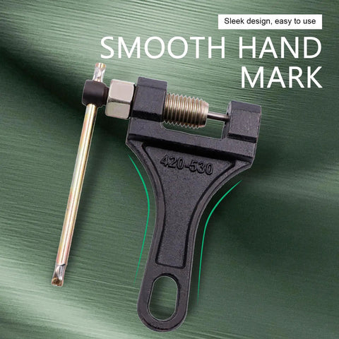 Pro Grade Motorcycle Chain Breaker Tool For 420 428 520 525 528 And 530 Roller Chains on green background