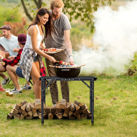 Folding Grill Table For Camping And BBQ, Aluminum Outdoor Table With Adjustable Height Up To 27.5 Inches, used for outdoor cooking