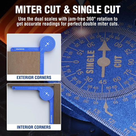 7.3 Inch Aluminum Miter Bevel Gauge Precision Angle Finder With Laser Etched Dual Scales for accurate miter and single cuts.