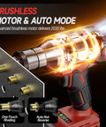 Badass Cordless Rivet Nut Gun For 18 Volt Batteries Tool Only shows brushless motor with fasteners and features like auto nut reverse.