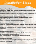 Installation steps for connecting a vacuum hose and adapters to power tools for dust collection.
