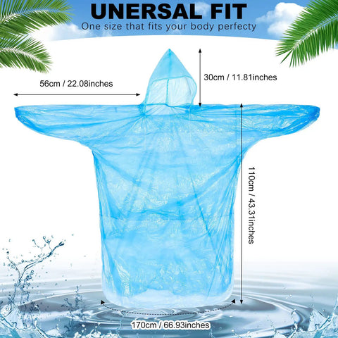 Blue 100 Pack Hooded Adult Rain Ponchos Disposable Plastic Gear Bulk Emergency Rain Coats For Men And Women Multicolor Red Yellow