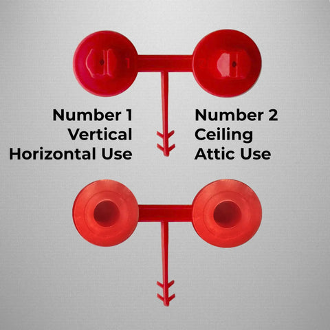 Top Shelf Reusable Sealed Foam Gun Nozzles Deliver A Dead Clean Spray Pattern With Minimal Overspray Solid Pick For Drywall Partitions And Studs Comes In A Killer Red Six Pack Built Different To Nail Any Insulation Pour You Got, showcasing two red nozzles for vertical and ceiling use.