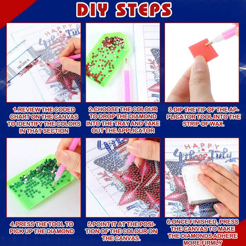 Step-by-step guide for 13 Piece Interchangeable Holiday Diamond Art Kit Set for adults with framed 5D full drill gems.