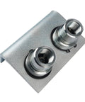 Metal double hydraulic quick-release bracket with two 1/2 in NPT push/pull couplers on a silver mounting plate.