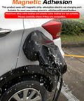 Universal EV Charger Cover No Sweat Waterproof Rain And Snow Protection Rock Solid Magnetic Grip Double Sided Shield For All Electric Vehicles, showing water droplets on the protective cover.