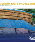 Medium Duty 40 By 40 Foot Water Resistant Tarp With 5 Mil Thickness Reversible Blue And Silver Tough As Nails covering wood pile