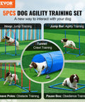 Backyard Dog Agility Training Kit With Adjustable High Hurdles, Six Weave Poles, 78 Inch Tunnel, Jump Ring, Pause Box, Whistle