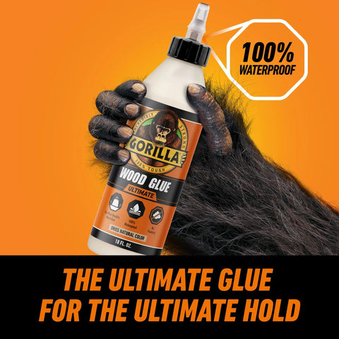 Ultimate Waterproof Wood Glue In Natural Color For Indoor Outdoor Woodworking Projects And Repairs, 18 Oz, in gorilla hand