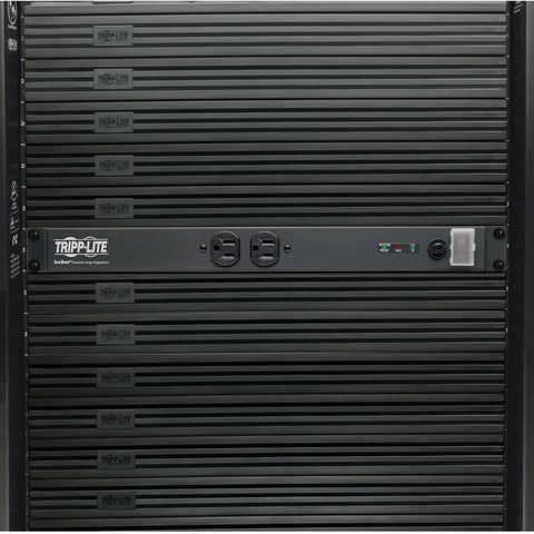 Front view of 12 Outlet Rackmount Isobar Surge Protector PDU with 15 Amp 3840 Joules and 15 Foot Cord in server rack.