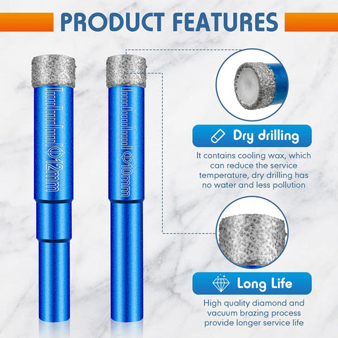 Close-up of Dry Diamond Drill Bit Set Six Piece Hole Saw Kit for Granite Marble Porcelain Tile Ceramic Stone and Glass Hard Materials