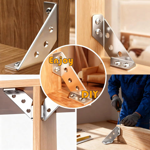 Heavy Duty Stainless Steel Triangle Corner Connectors Set Of 10 With Pre Drilled Holes And Included Screws for DIY wood projects.