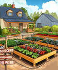 233-Foot Drip Irrigation System Kit With Timer in use on raised garden beds in a yard, showing tubing and sprayers with vegetables.