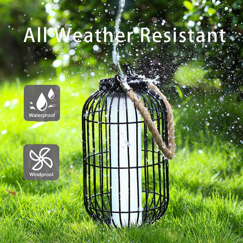 Big Solar Powered Lantern for Outdoor Use Heavy Duty Metal Hanging Lights showing waterproof features on grass