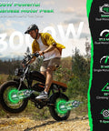 Full Throttle Moped Style Electric Bike Delivering Serious Kick With Dual Motors And Epic Peak Three Thousand Watt Punch in action on rugged terrain.