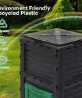 80 Gallon Outdoor Compost Bin With Snap On Lid And Aeration Vents in garden setting, showing BPA-free recycled plastic material.