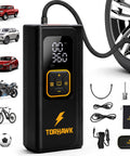 Dual Cylinder Tire Inflator Portable Air Compressor 160 PSI Beastly Fast Inflate For Cars Trucks SUVs Cordless 12V DC Battery Rechargeable Digital Display with hose and accessories displayed.
