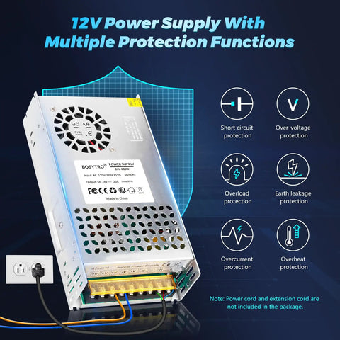 Plug And Play 24V 600W DC Switching Power Supply AC 110V To 24V SMPS For LED Strips CCTV Security Systems And 3D Printers, 25A Peak, High Efficiency, Durable 24 Volt Power Adapter with multiple protection functions.