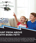 Children playing with Boba Fett RC Helicopter For Kids 8+ Easy Fly Remote Control Toy With LED Lights Durable Polymer Body