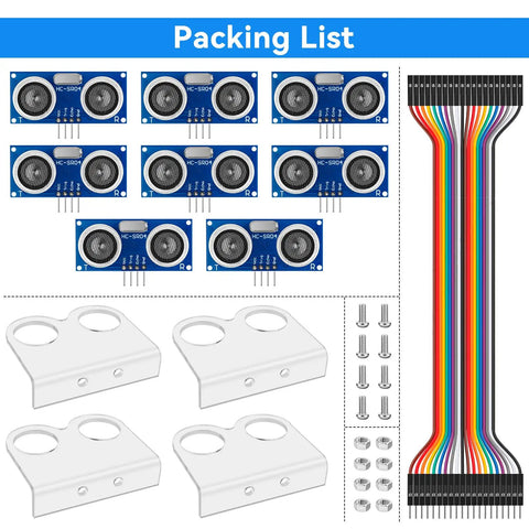 Eight Pack Ultrasonic Sensor Module Kit With Four Mounting Brackets And Two 20cm Dupont Wires For Arduino R3 Mega2560 Nano