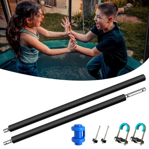 Universal Trampoline Pole Replacement featuring heavy duty enclosure straight poles and accessories for 8 to 16 ft frames.