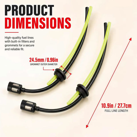 Two fuel lines with grommets from Five Pack 2 Hole Fuel Tank Grommet Kit With Fuel Line Filter Assembly And Primer Bulb