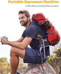 Man with backpack using the Kickstart Your Journey With This Grab And Go Portable Espresso Machine outdoors.