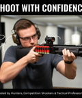 Man aiming shotgun with Six-Shell 12 Gauge Picatinny Side Saddle Shell Holder With Fast Access Reloads for hunting and home defense.