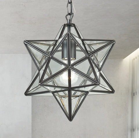 Star 145-001 9 Inch Wide One Light Mini Pendant in Oil Rubbed Bronze Finish Moravian Style Glass and Metal Fixture