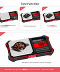 Portable Digital Pocket Scale With 200g Capacity And 0.01g Readability demonstrating tare function with coffee beans.