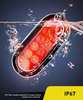 6 Inch Oval Red LED Tail Lights 2 Pack With Surface Mount Grommets IP65 Waterproof illustrating underwater durability