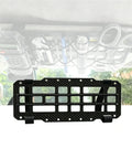Rugged Tactical Sun Visor Rack With Reinforced Panels And Secure Lash Bands For Tesla Cybertruck mounted with tools.
