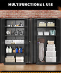 72 Inch Black Steel Locking Cabinet With Doors And 4 Adjustable Shelves in home storage setting