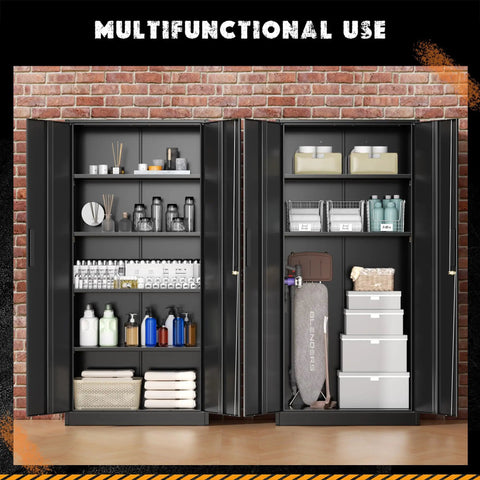 72 Inch Black Steel Locking Cabinet With Doors And 4 Adjustable Shelves in home storage setting