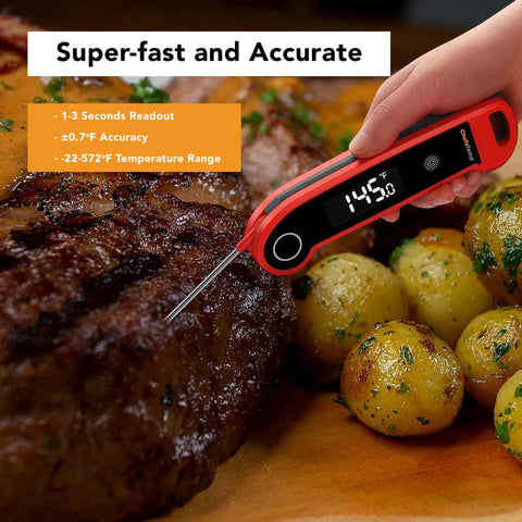 Digital Instant Read Meat Thermometer For Grilling And Cooking, NSF Certified Waterproof IP67, used on steak and potatoes