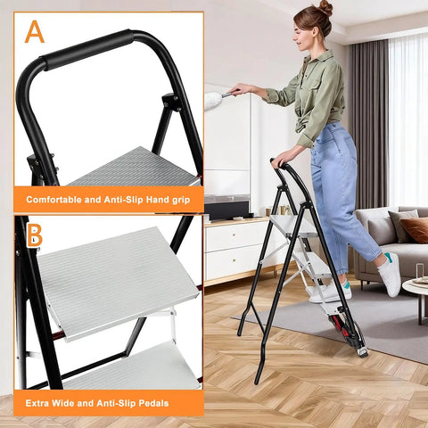 2 In 1 Hand Truck And Step Ladder Foldable Dolly Cart Heavy Duty For Moving Up To 330 Lb in living room, steel frame, anti-slip pedals