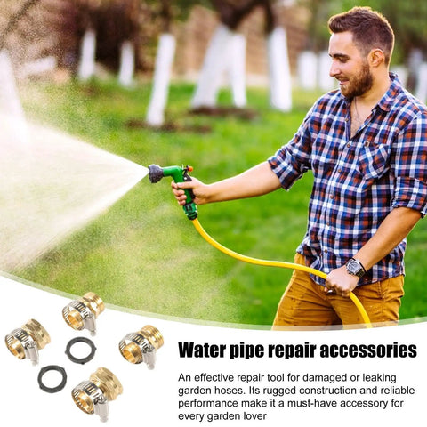 Heavy Duty Garden Hose Repair Kit With Solid Brass Coupler And Double Clamps For Fixing Leaks Fast No More Plastic Fittings That Crack Under High Pressure Water Flow Durable Professional Grade Mender Tool For Outdoor Yard Work, man watering lawn