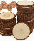 Wood Slices 30 Pcs Predrilled Round Discs 3.5-4 Inches Unfinished Rustic Craft Kit With Bark stacked with twine