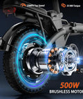 Close-up of Compact Foldable 14 Inch Electric Bike for Adults with 500W motor detailing brushless motor mechanism