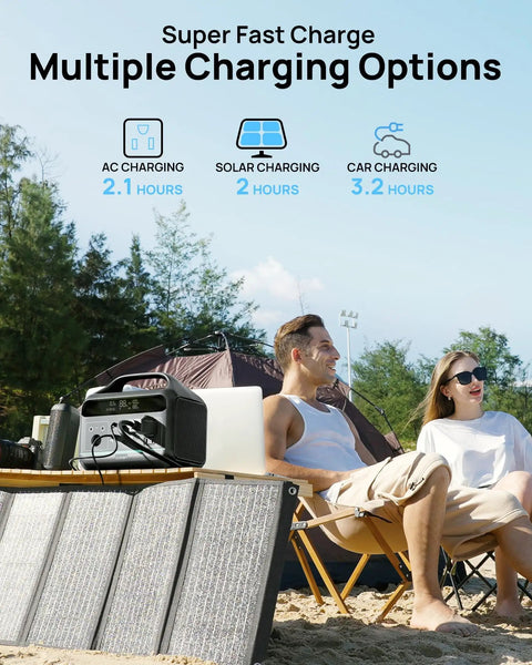 Couple enjoying outdoors with 300W Portable Power Station With 60W Pd Fast Charging And 192Wh LiFePO4 Battery for camping.