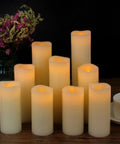 Ivory Flameless Wax Pillar Candles Set Of 9 LED Battery Operated Pillars Ranging 4 5 6 7 8 9 Inches With Remote And 24 Hour Cycling Timer