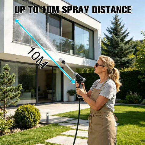 Woman using Transform Your Hose Into A High Pressure Water Jet With This Heavy Duty Garden Hose Nozzle, 10m spray distance